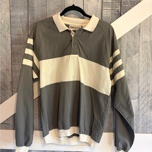 Vintage 80’s Balcourt Gray and White Banded Men's Polo Rugby Shirt Size Medium